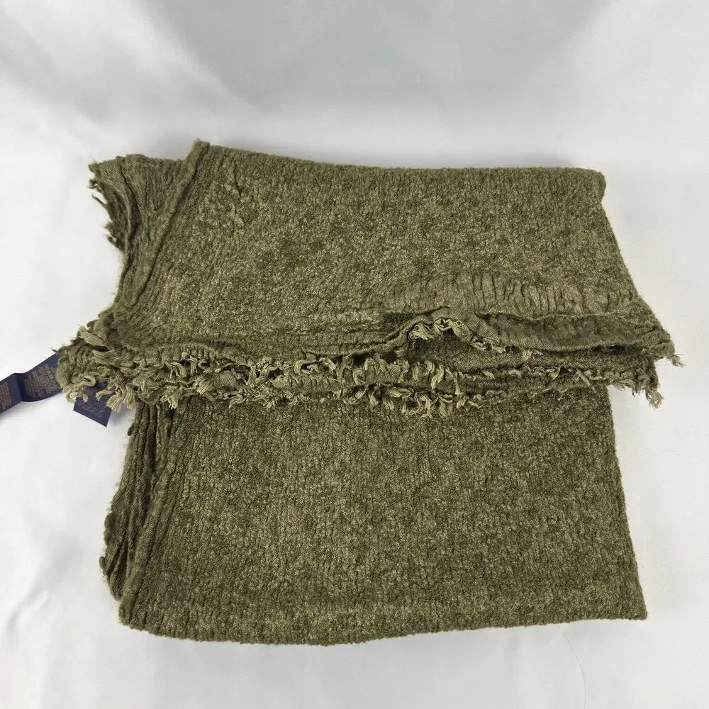 Louis Vuitton Khaki Green Monogram Shawl Silk Wool Fringe Made in Italy